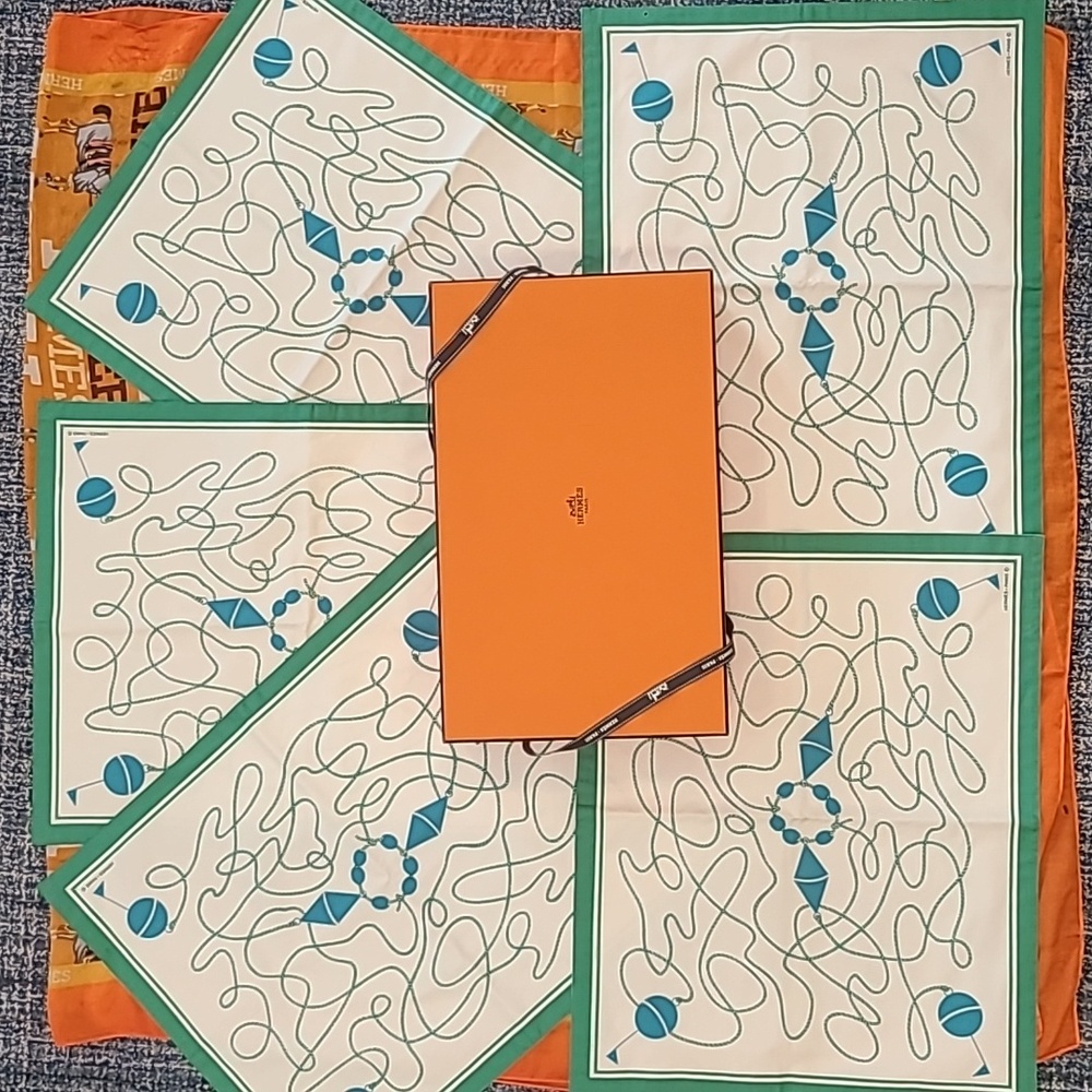 HERMÈS 1990s MARINER STYLE PLACEMATTS W/ORIGINAL BOX- UNUSED SET OF 5